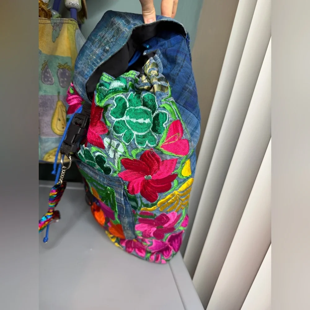 Handmade Floral Embroidered Boho Travel Vacation Beach Travel Backpack